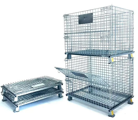 Gegalvaniseerde metalen opslagruimte Cage Rolling Cart Opvouwbaar met wielen