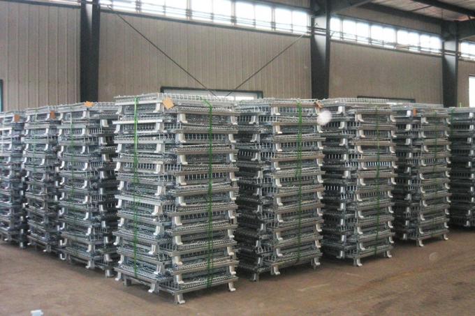 Metalen pallet stapelbare opslagkooi aangepast opvouwbaar draadnetcontainer met wielen 5