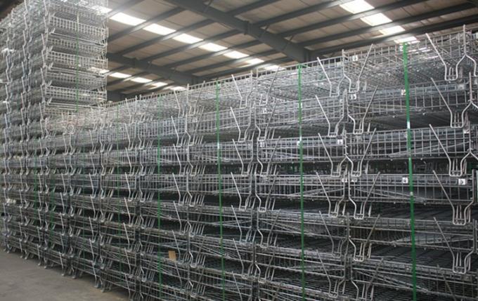 Metalen pallet stapelbare opslagkooi aangepast opvouwbaar draadnetcontainer met wielen 6