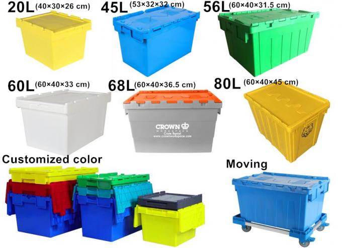 Logistieke verpakkingen Verhuizing Plastic Tote Storage Bins Grote stapelbare Nestable met deksel 2
