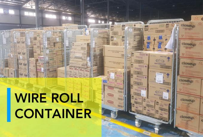 Wire Mesh Steel Nesting Security Roll Cage Trolley Folding voor opslag in pakhuizen 0